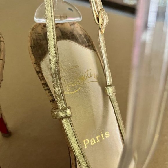 Christian Louboutin Gold Metallic Leather Night Cage Zeppa Cork Sandals - Picture 6 of 8